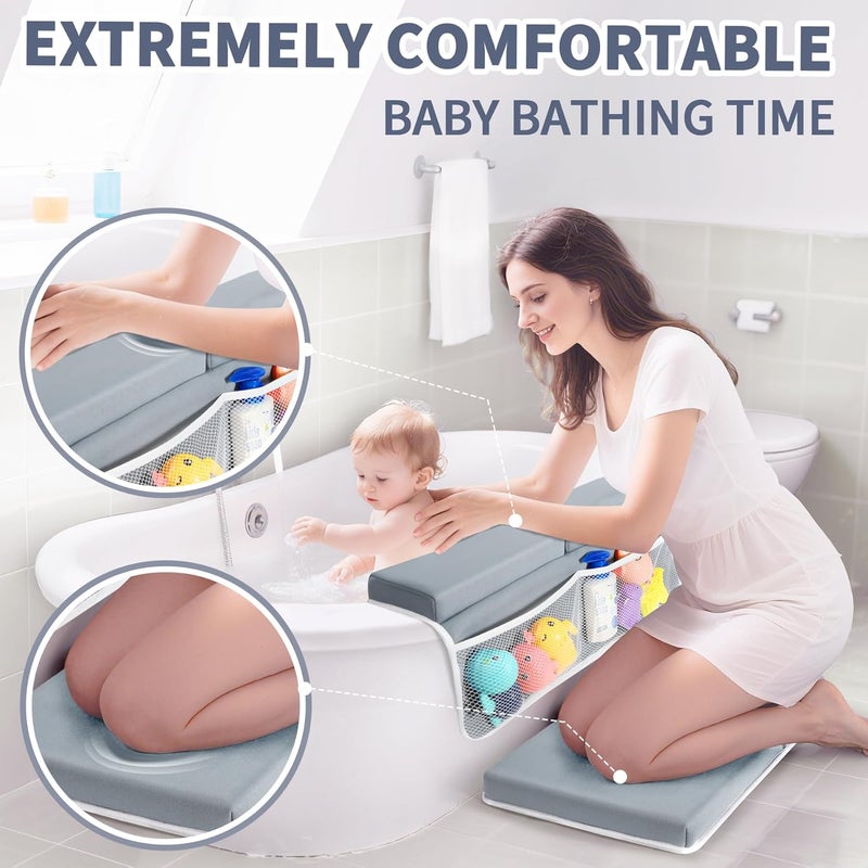 URMYWO Bath Kneeler and Elbow Rest Pad Set - 1.5" Thick Baby Bath Kneeler Pads with Toys Organizer, Anti-Slip Cozy Knee & Arm Support Bathtub Mat, Quick Dry Kneeling Pad for Baby Bath Time - Image 5